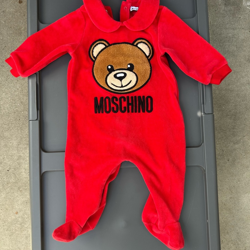 Moschino Red Footie with Bear Design